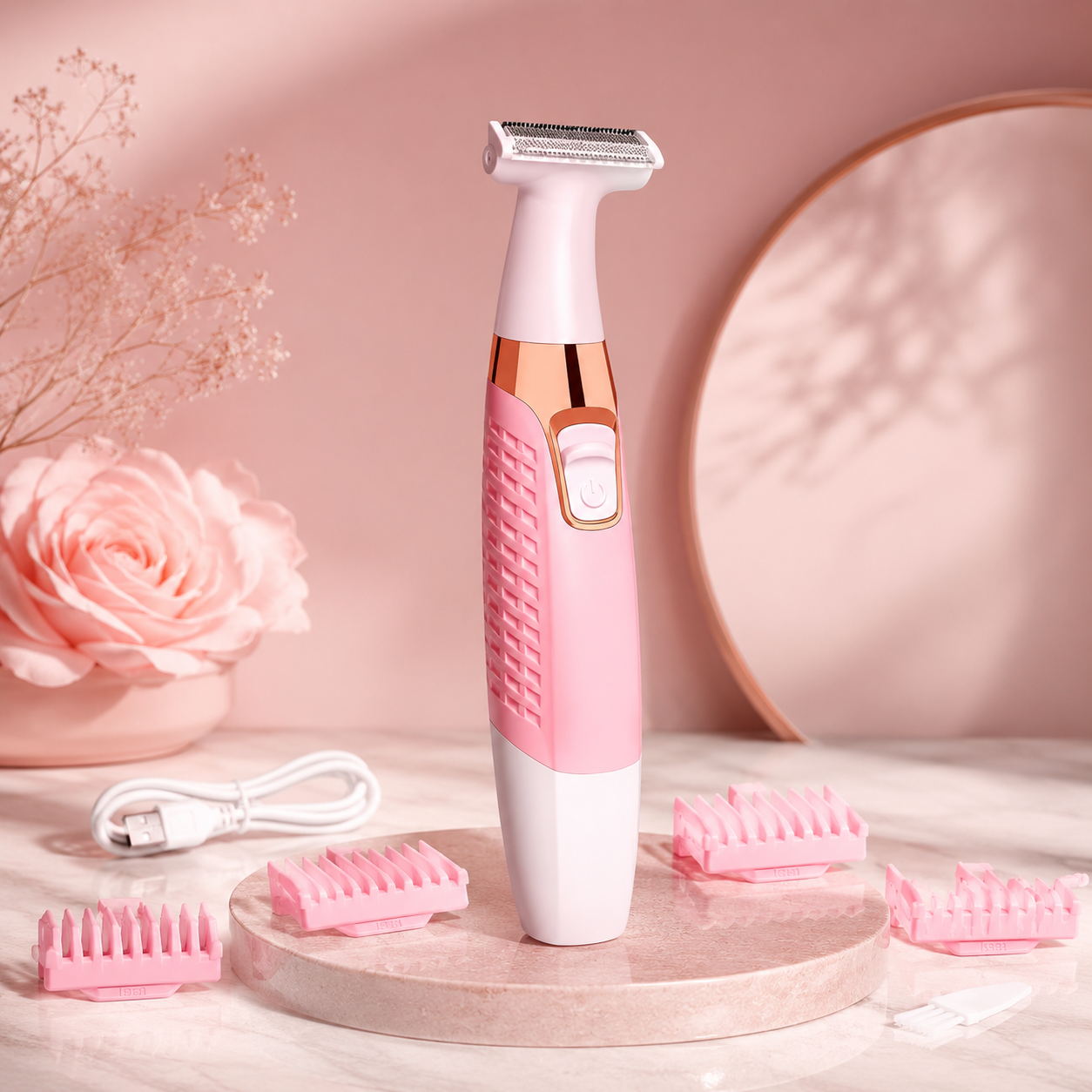 Aparador e Depilador Feminino KMEI USB com acessórios