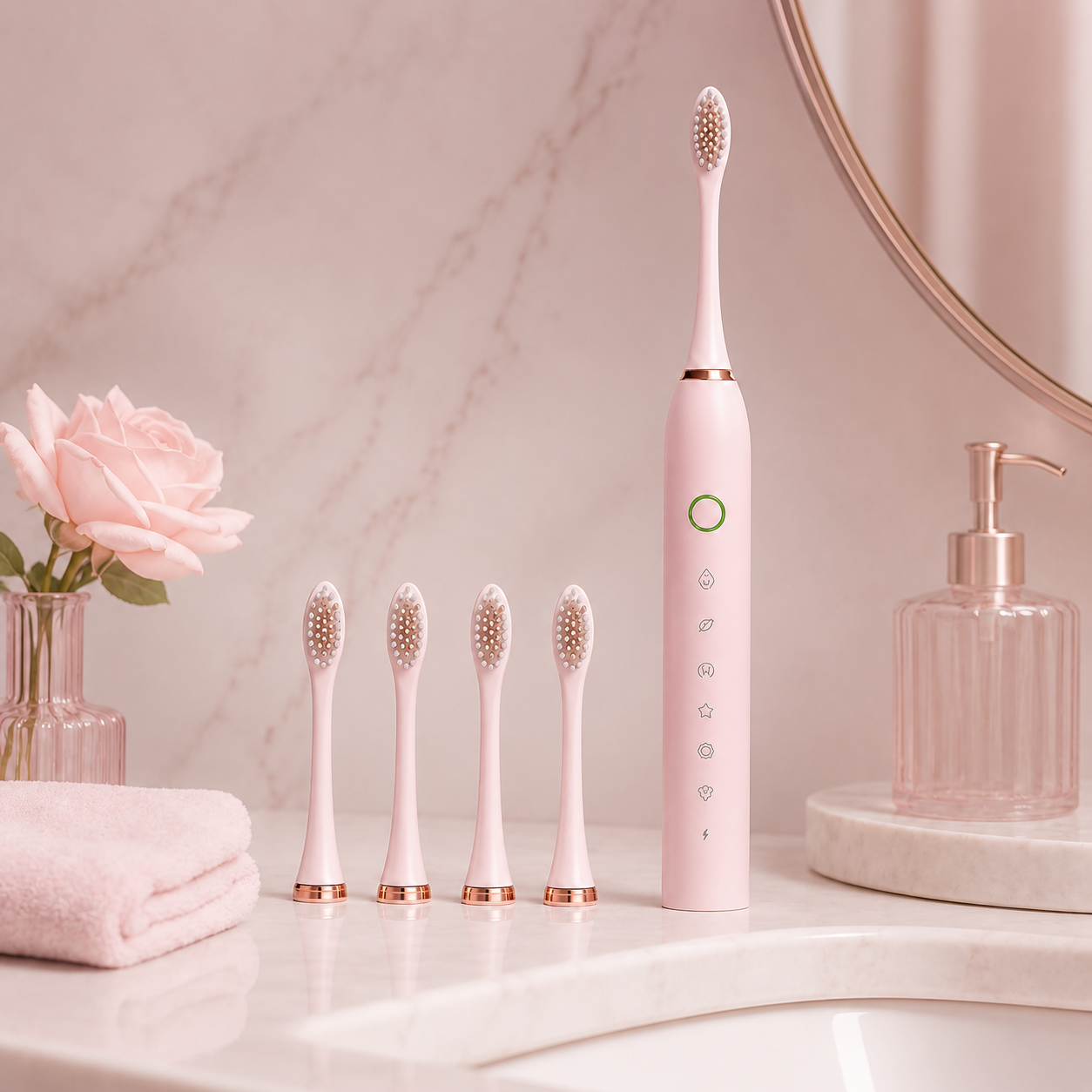 Kit da escova elétrica sônica rosa