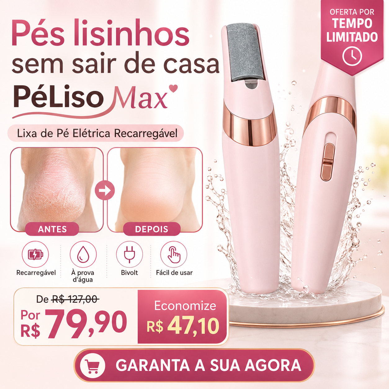 Oferta PéLiso Max lixa de pé elétrica recarregável
